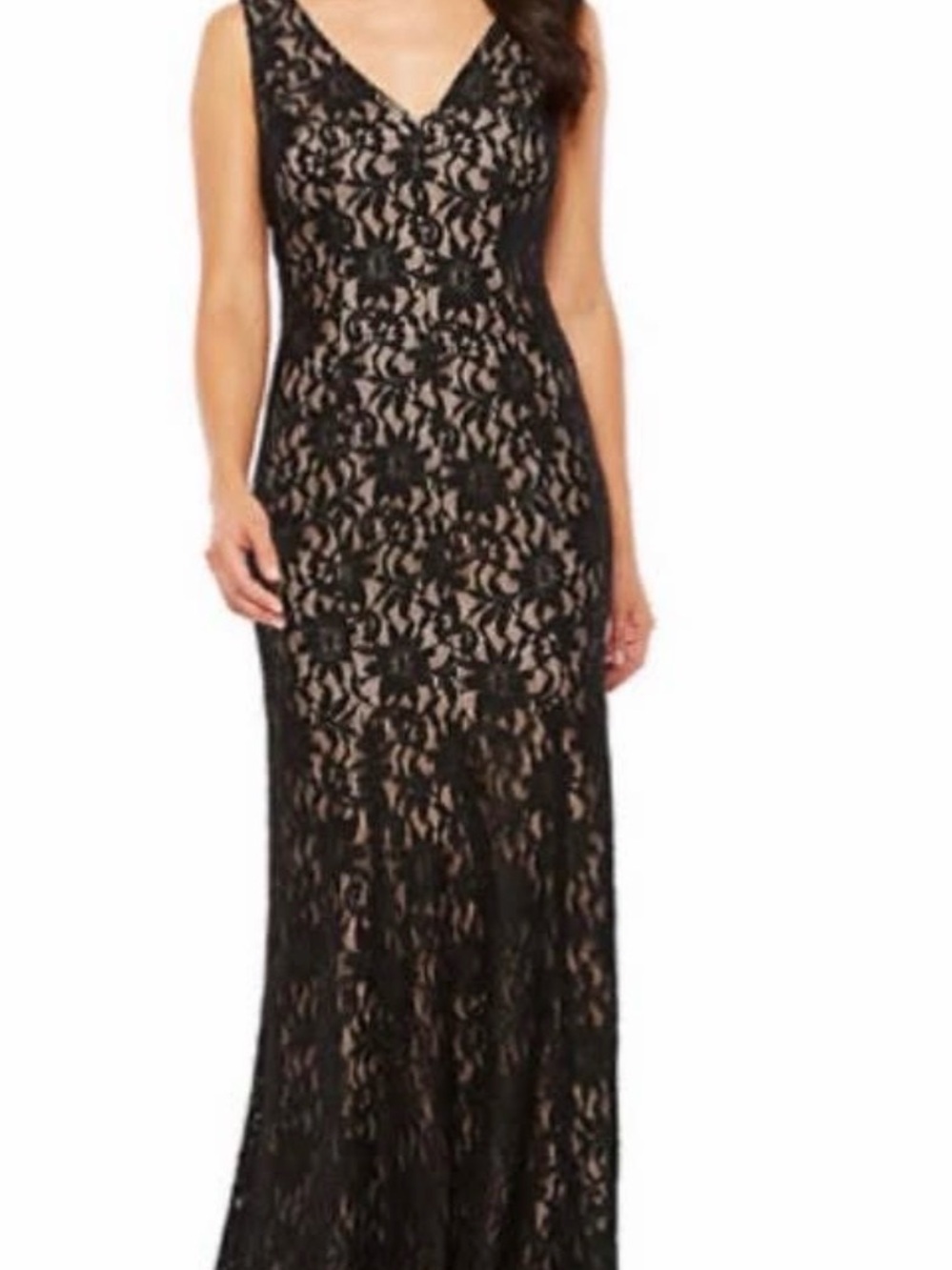 Black Lace Maxi Dress with Nude Lining